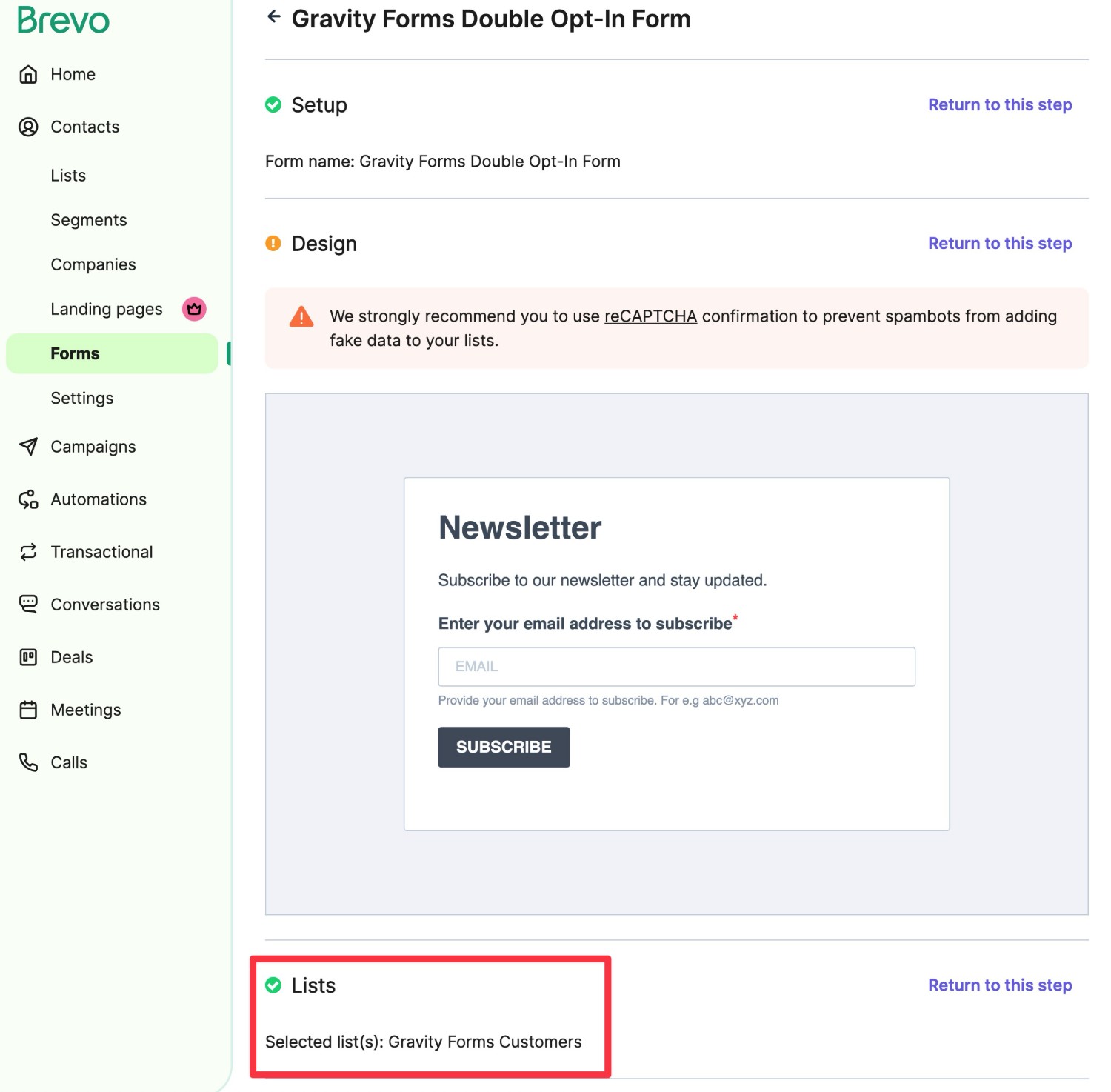 Configure Brevo form