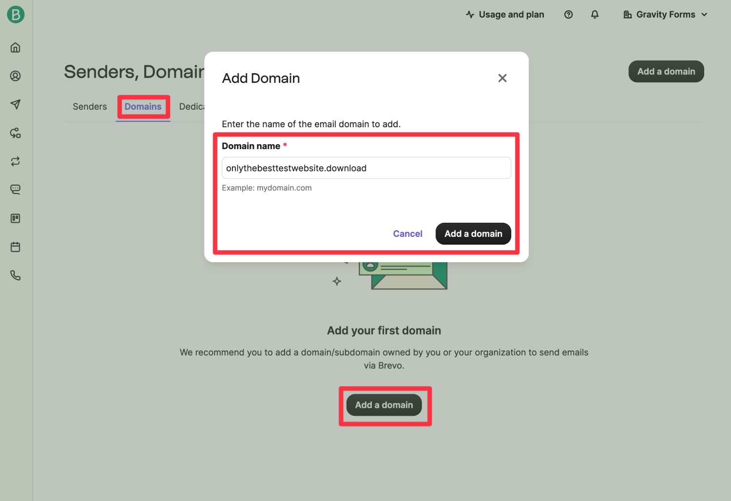 Add domain to Brevo