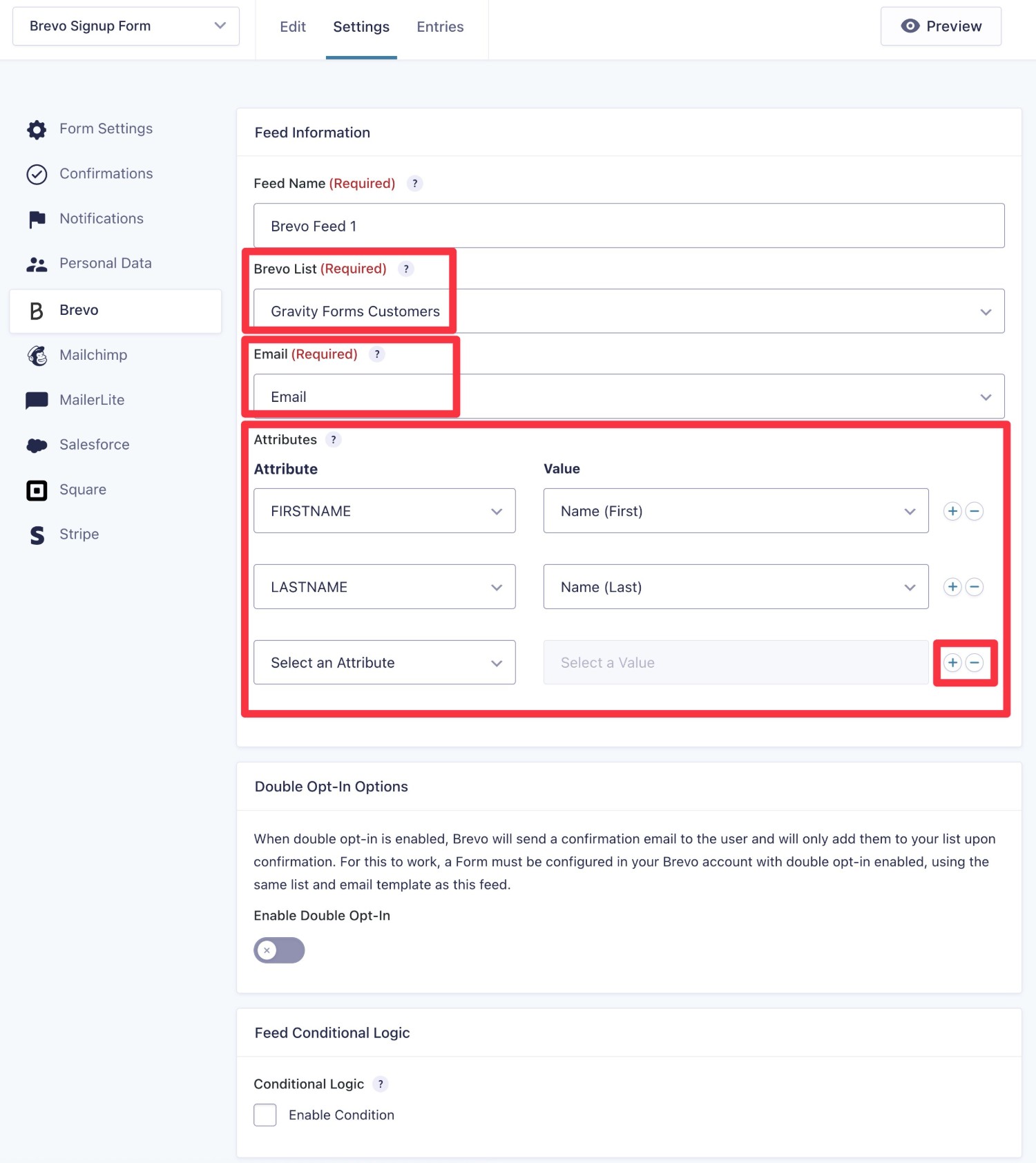 Brevo feed details