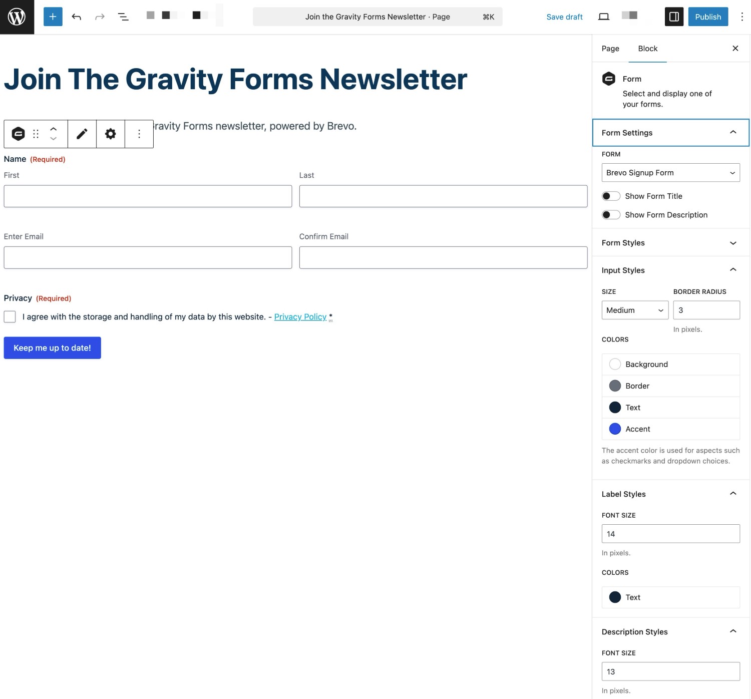 How to embed WordPress Brevo form