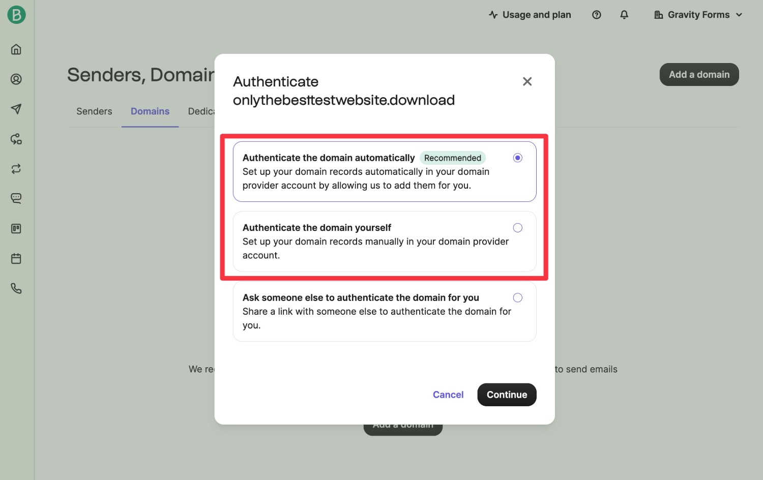 Choose authentication method
