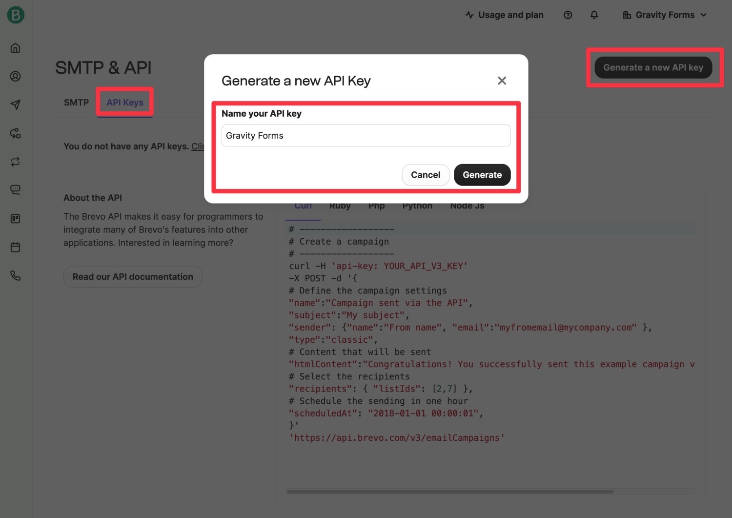 Create API key