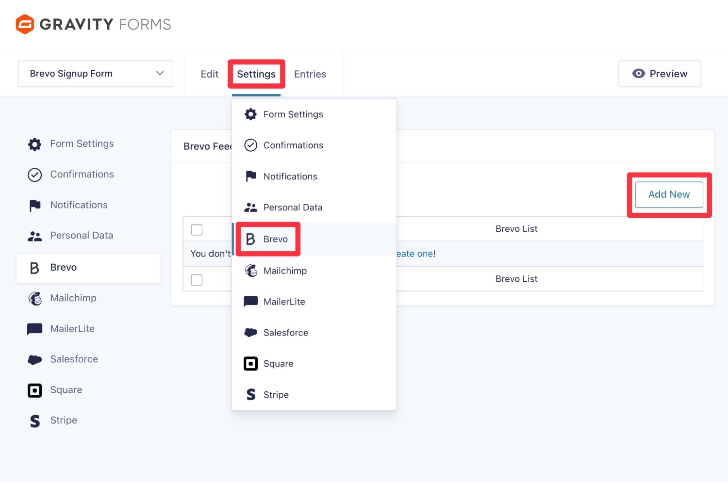 Create a Brevo feed