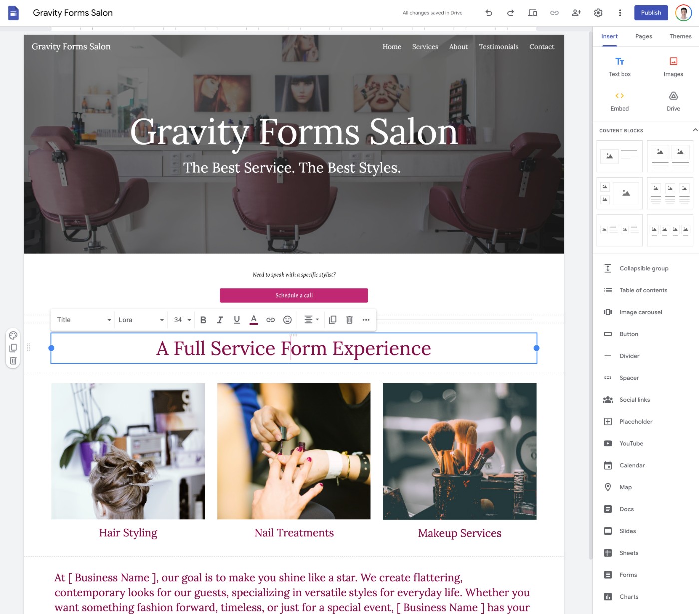 Google Sites interface