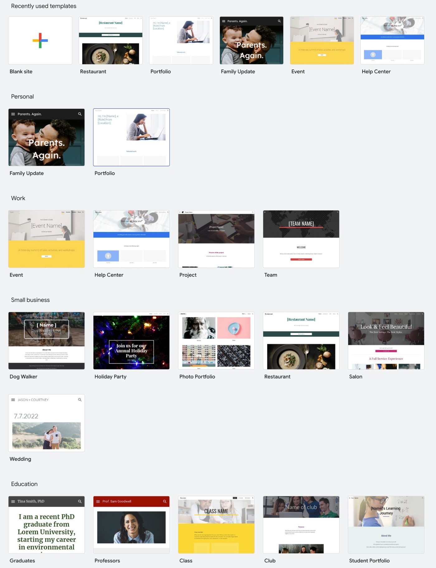 Google Sites templates