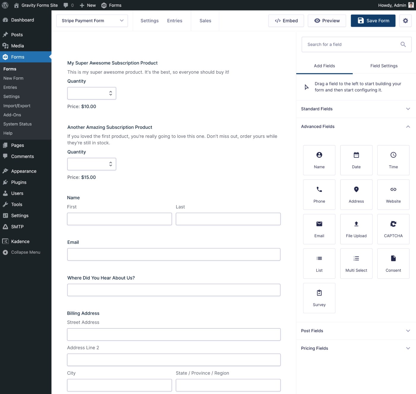 Gravity Forms editor