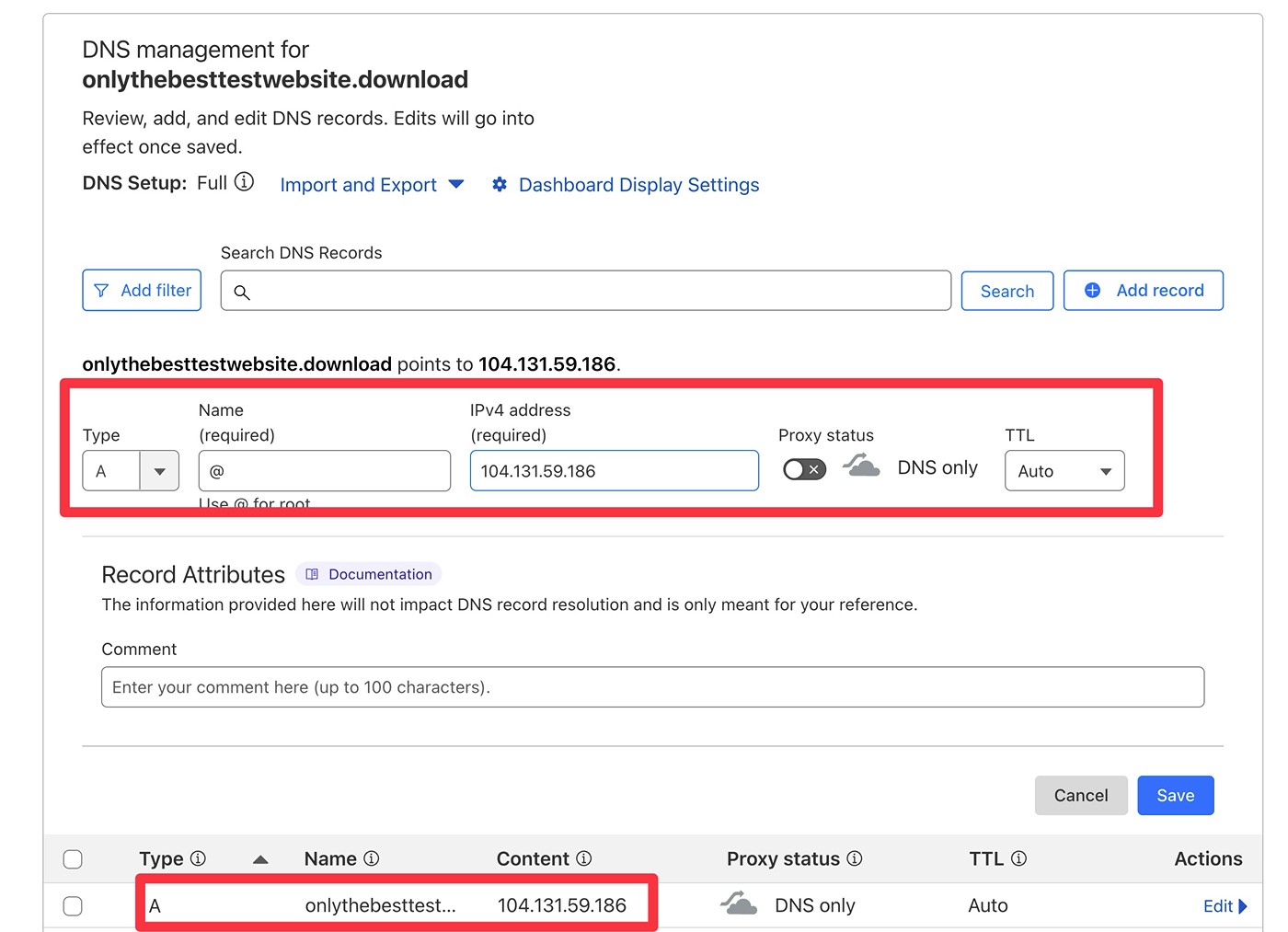 Add DNS A record