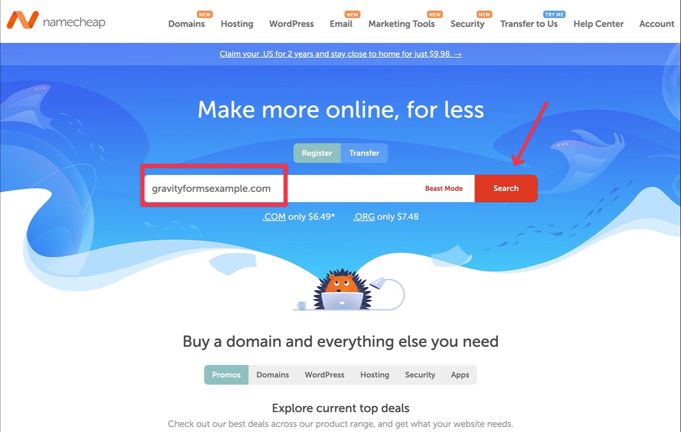 Search for domain name