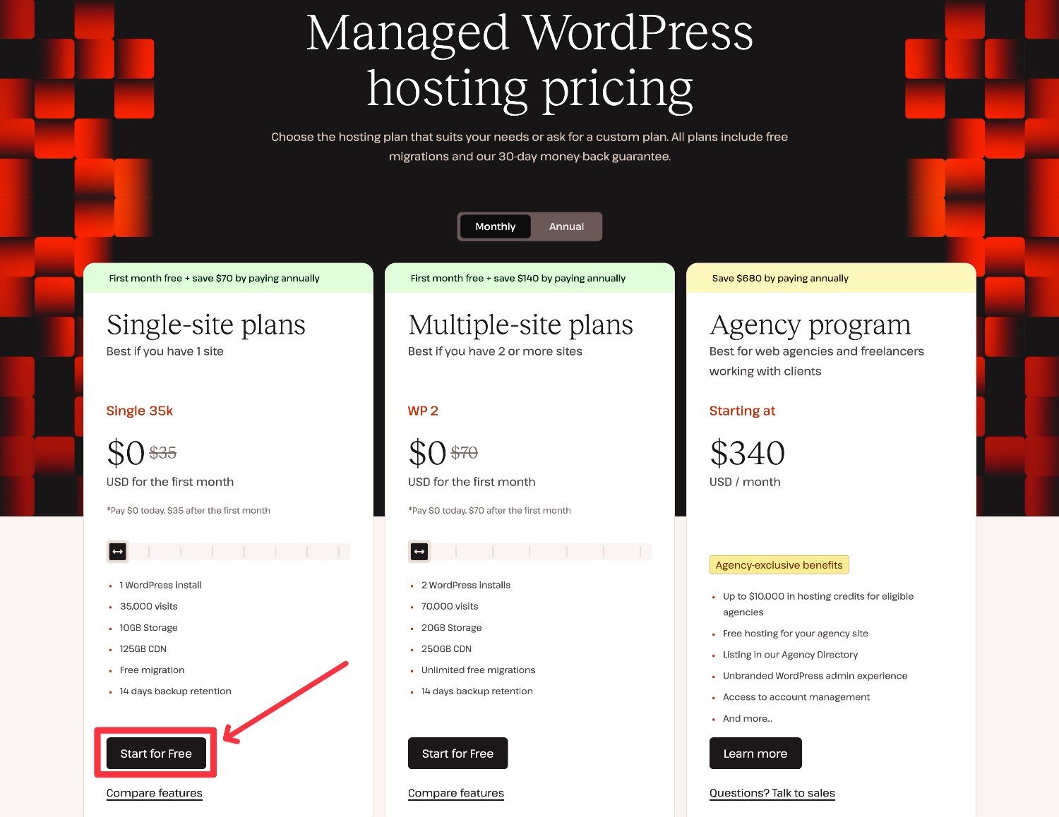 Choose Kinsta plan