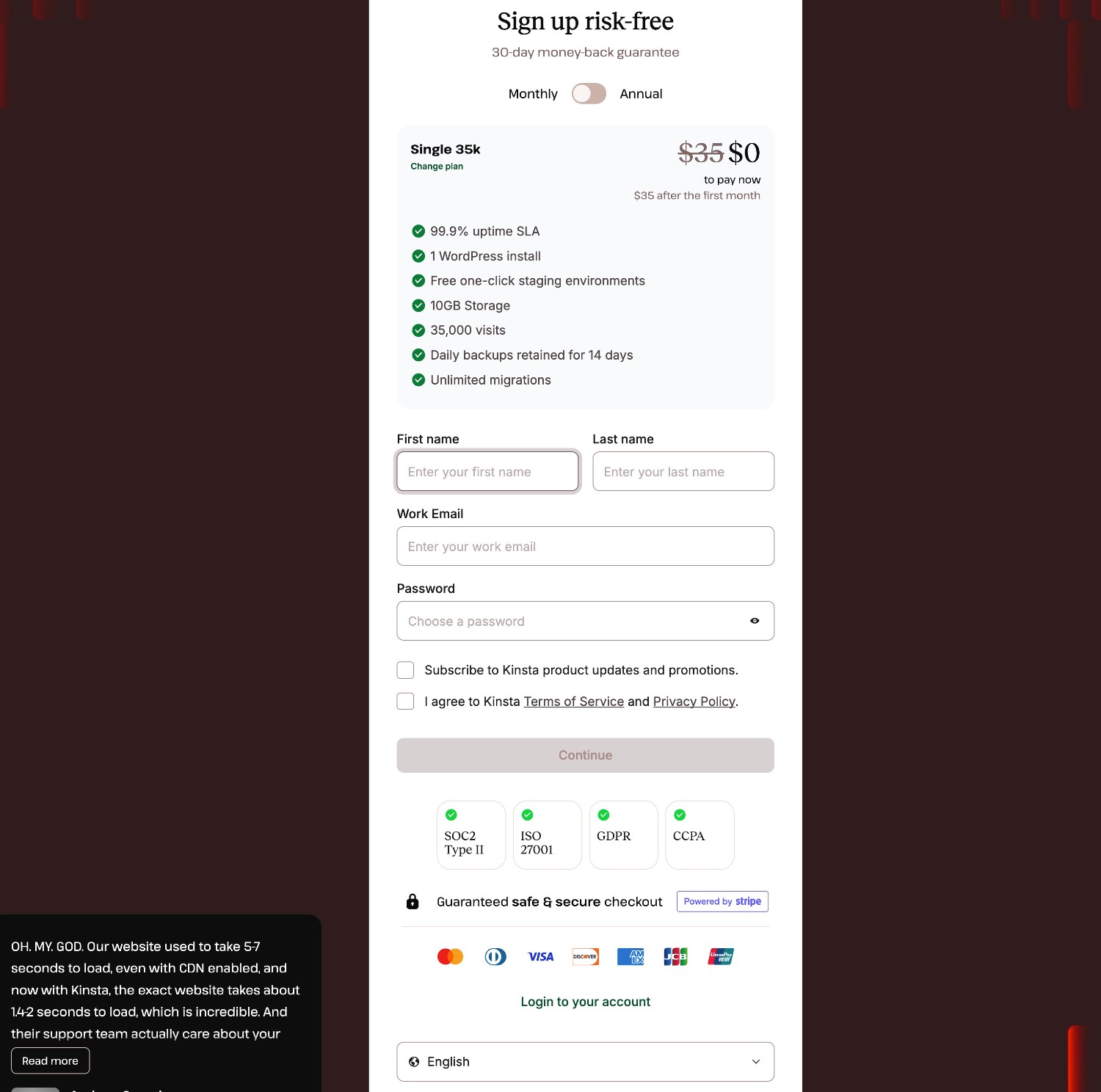 Register for Kinsta account