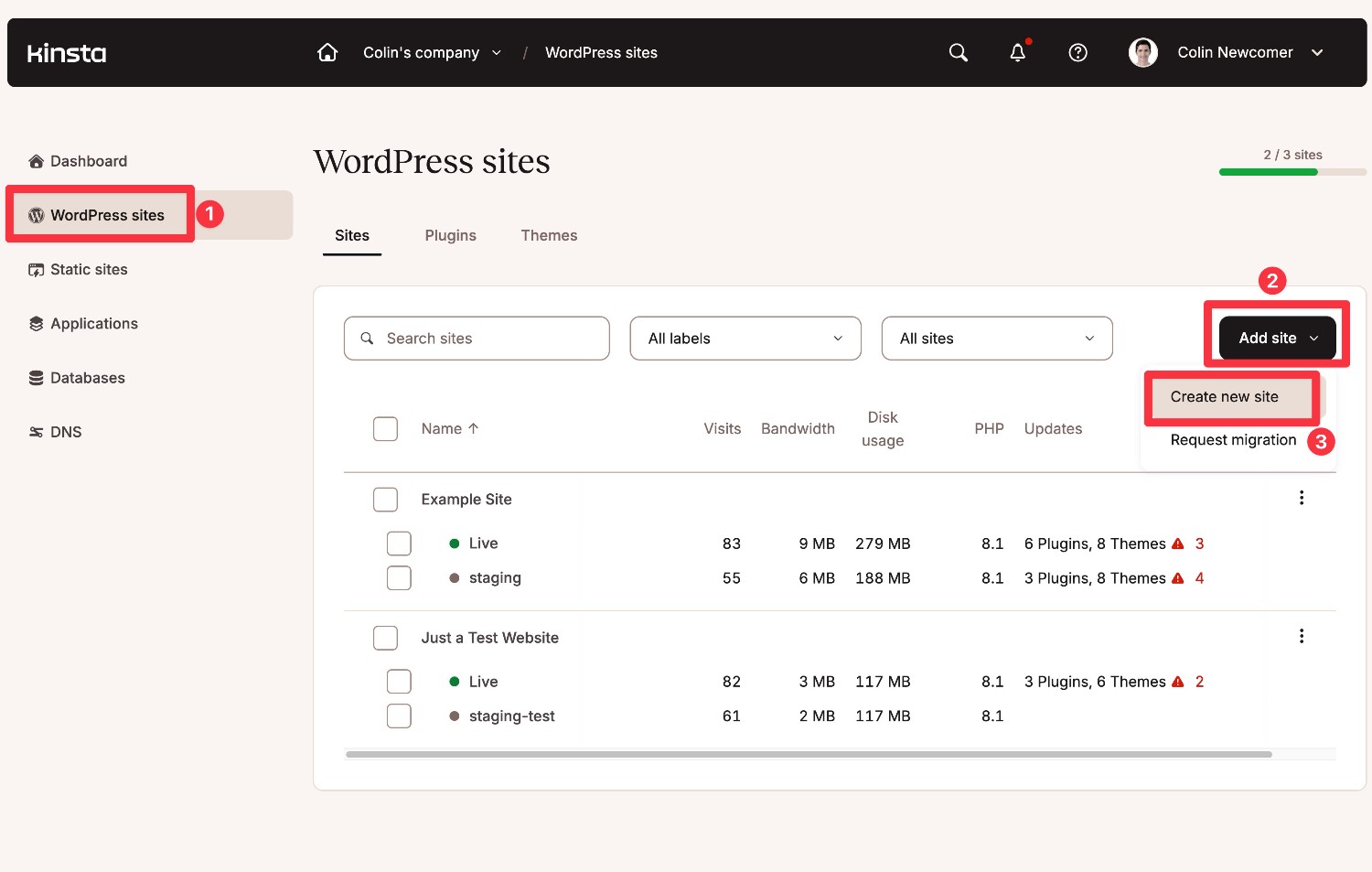 How to add a new site at Kinsta