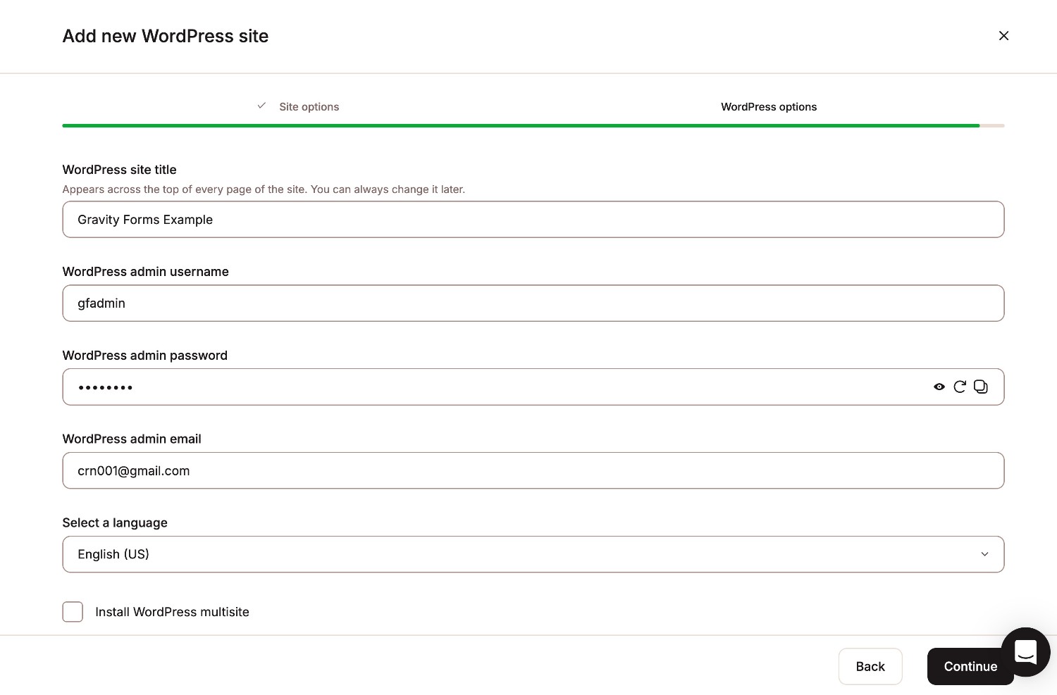 WordPress options